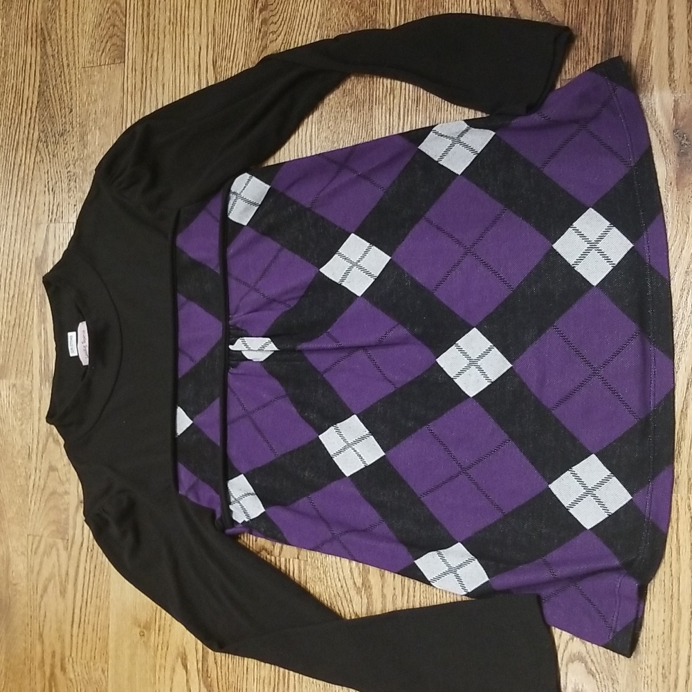 (S) Lucky Spirt Long Argyll Top Flattering Academia Dorm Ready Checkered Print